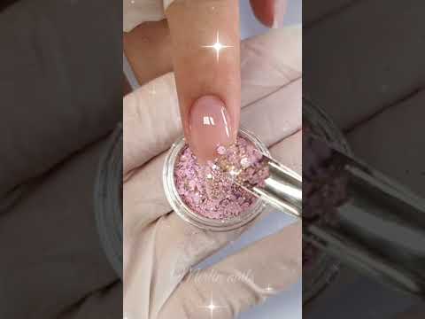 @Merlin Nails  Best Long Nude Pink Glass Glitter Nails Ballerina Shape  Gel Nails By Merlin