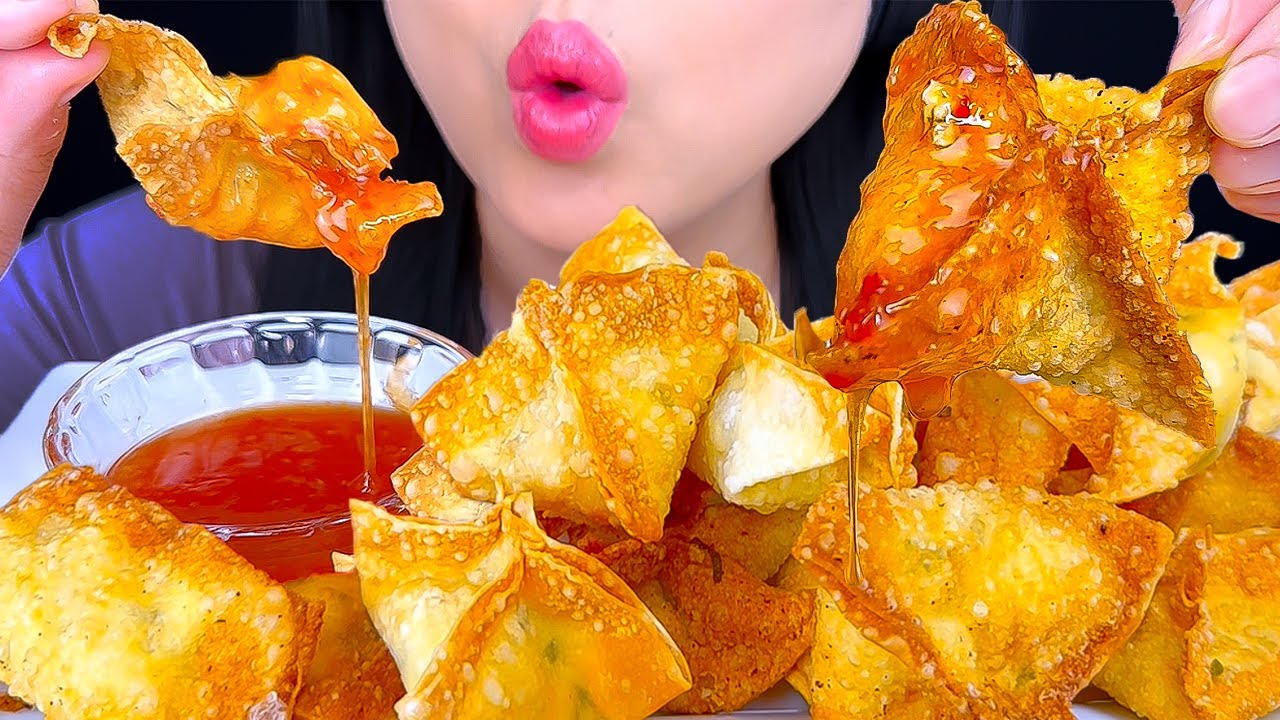 ASMR MUKBANG | Cream Cheese Rangoons Dipped In Sweet Chili Sauce | Eating Sounds | ASMR Phan