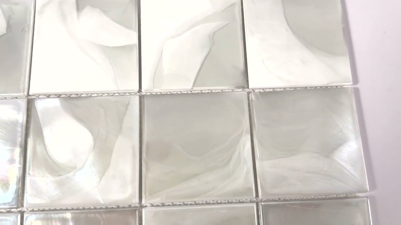 Ocean Mist White Pearlescent Iridescent Square Glass Tile