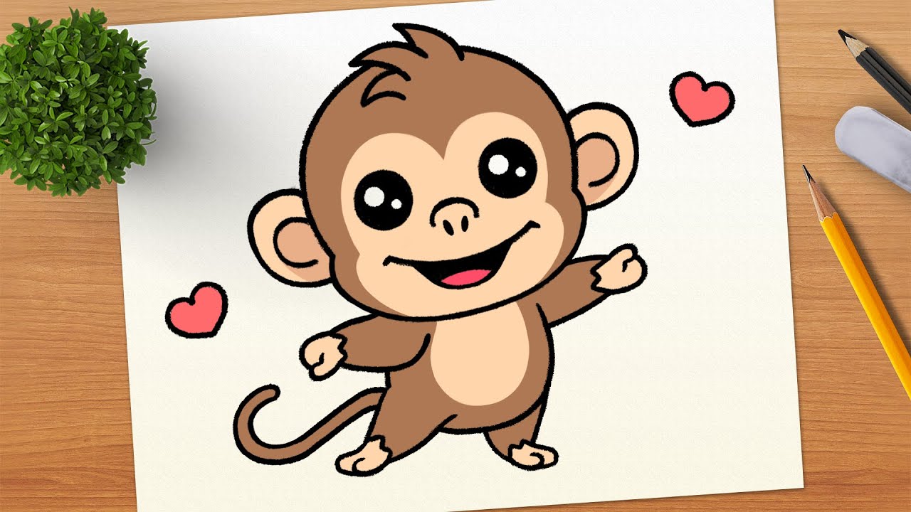 Animal kingdom cute drawing monkey Step by step guide to draw cute monkeys