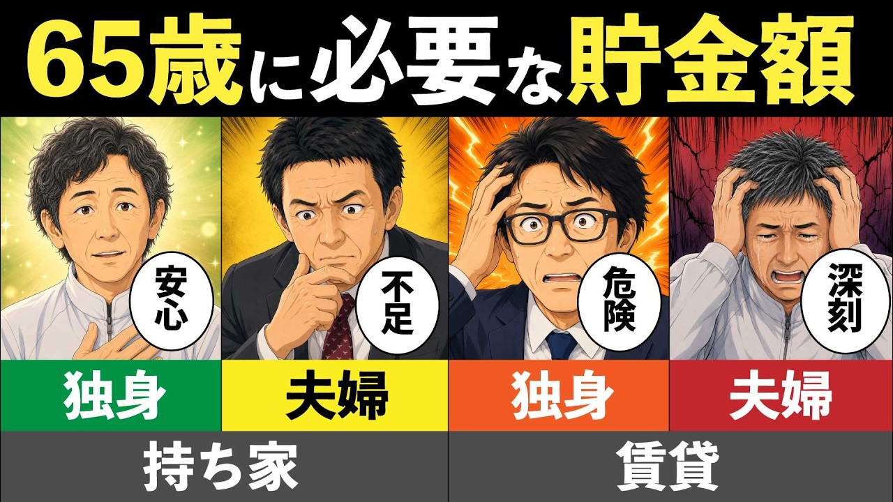 【漫画】65歳までに必要な貯金額に残酷な差…独身・夫婦・持ち家・賃貸で明暗が分かれた4人の末路【老後資金】