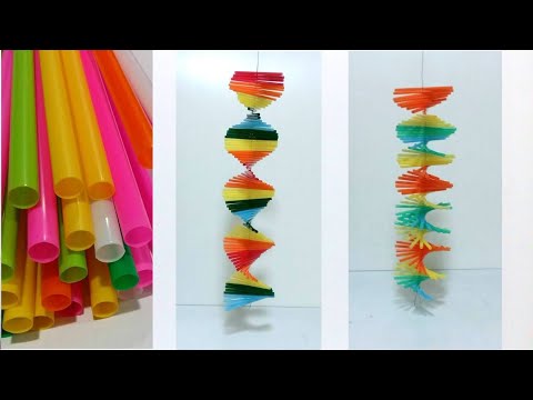 ดอกไม้จากหลอด โมบายแขวนจากหลอด by มายมิ้นท์ Mobile hanging from straws.