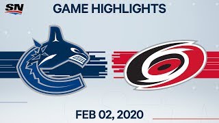 NHL Highlights | Vancouver Canucks vs. Carolina Hurricanes – Feb. 2, 2020