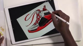 iPad Pro: How to Draw a basketball shoe adding color and texture screenshot 5