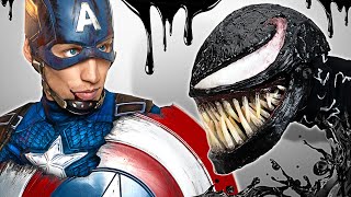 Eu fiz cosplay do Capitão América e do Venom e eles são realmente incríveis! 🦸‍♂️😈