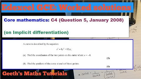 Edexcel AS/A-Level Core Maths C4 Jan 2008 - Question 5 (On Implicit differentiation, Gradient)