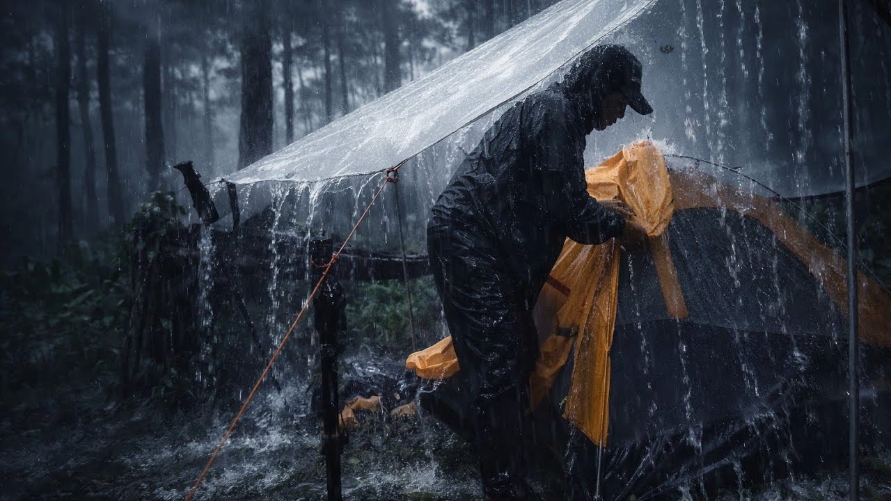 Extreme Rainstorm Camping – Can My Tent Survive?Solo Camping in a Heavy Storm | Real Rain Sounds