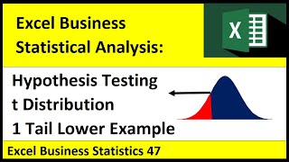 Excel Statistical Analysis 47: Hypothesis Testing with T Distribution, 1 Tail Lower (Left) Test