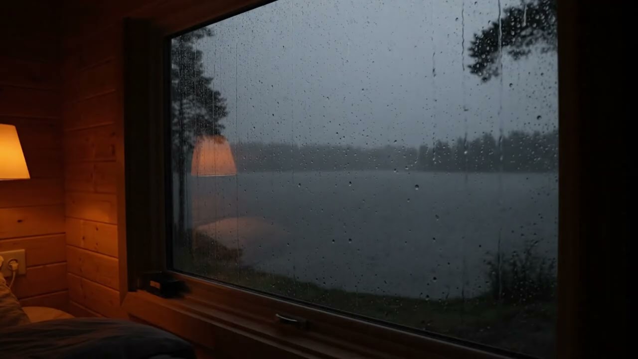 Heavy Rain and Thunder at Cozy Lakeside Cabin Window for Deep Sleep and Relaxation (10 Hours)