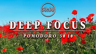 4h DEEP FOCUS STUDY AMBIENCEPomodoro Timer 50/10Background Noise Meadow Ambience /Timer & Alarm