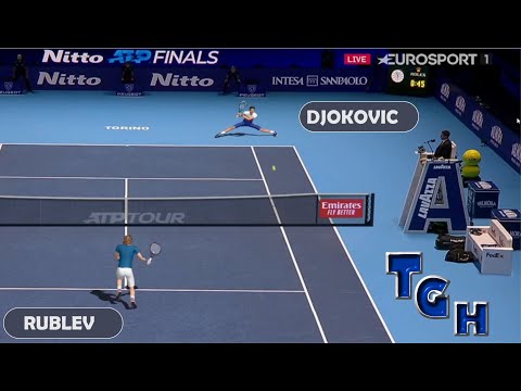 Djokovic sliding backhand passing shot winner | Tennis Elbow 2013 Gameplay