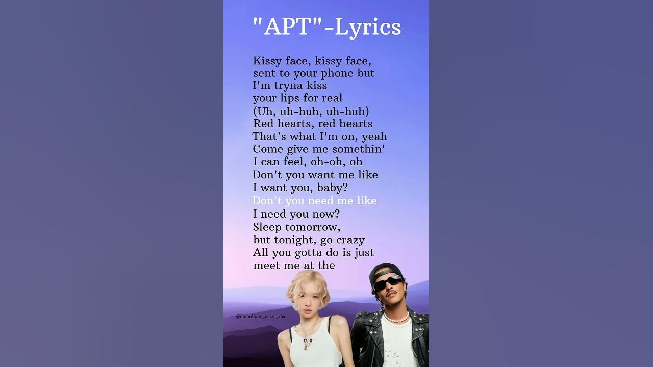 APT Lyrics,ROSÉ & Bruno Mars - APT.  #englishsongs #kissyface #lyrics #lyricspopmusic