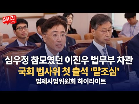 국회 법사위 첫 출석한 심우정 검찰총장 참모 이진우 법무부차관 &quot;말조심&quot; / 검찰청법 일부개정 법률안 등 법안 심사 : 국회 법제사법위원회