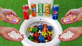 Football VS Mentos, Pepsi, Coca Cola, Fanta, Lipton, Sprite and Fruity Mentos in the toilet