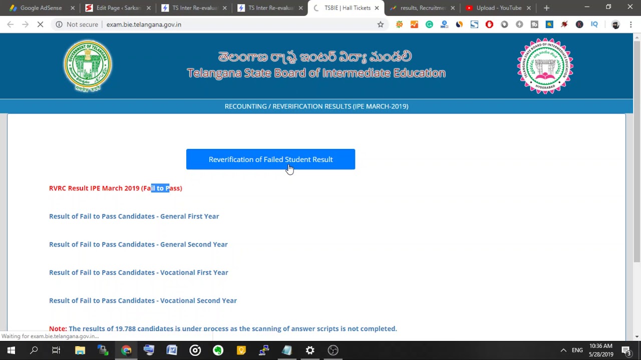 TS Inter Re-evaluation Result 2019 Declared at tsbie.cgg.gov.in