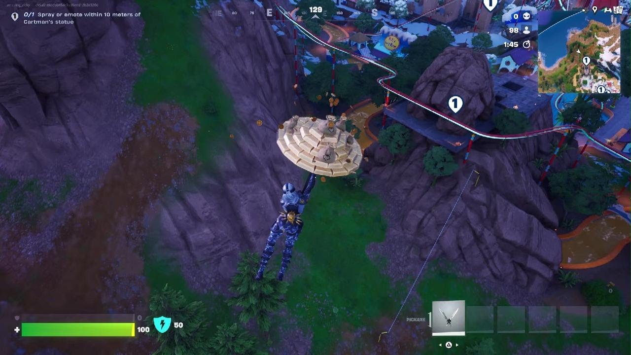 Spray or Emote within 10 meters of Cartman's statue Fortnite