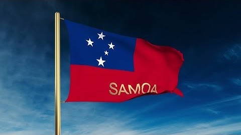 4K Samoa flag slider style with title. Waving in the wind with cloud background animation Stock