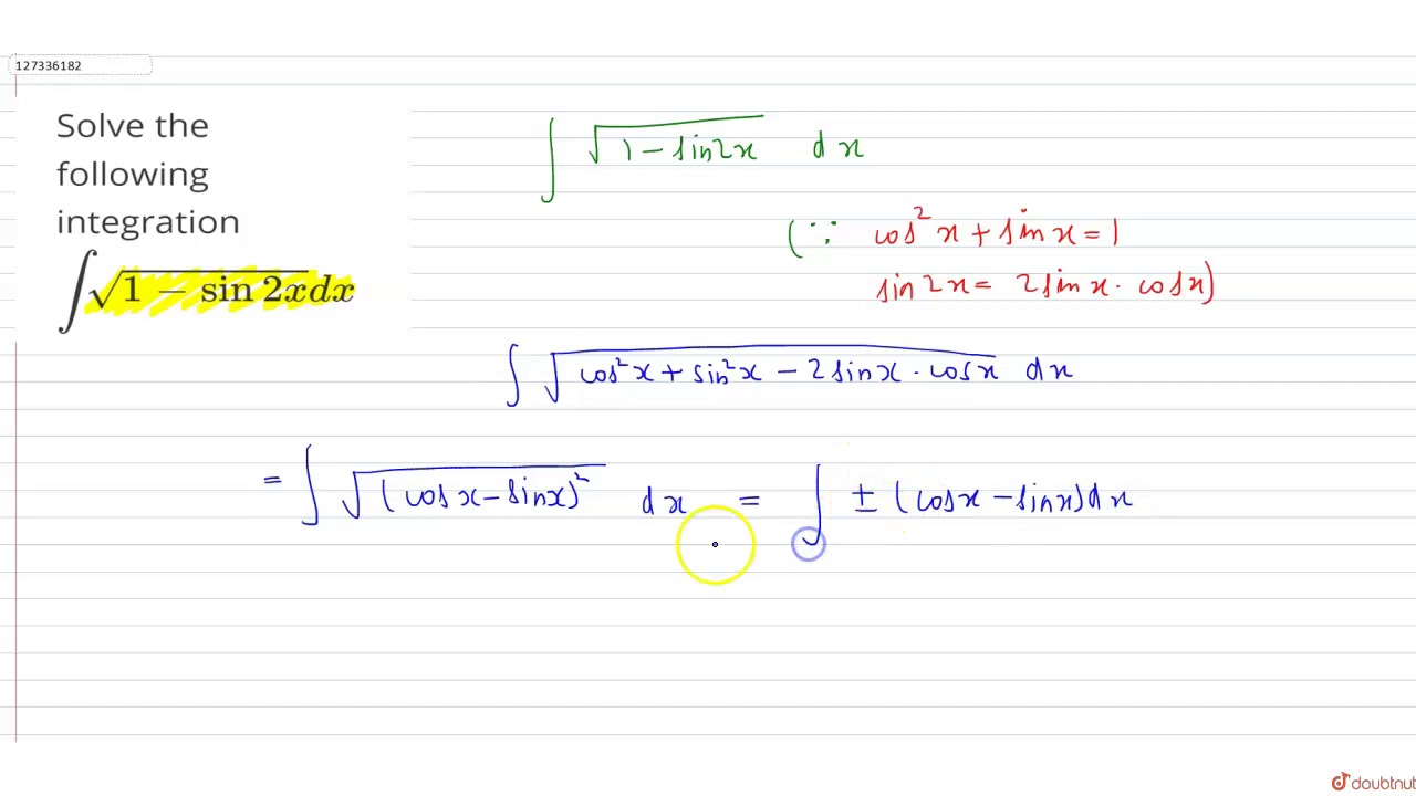 Solve The Following Integration int Sqrt 1 sin 2x dx YouTube Solve The Following Integration int Sqrt 1 sin 2x dx YouTube