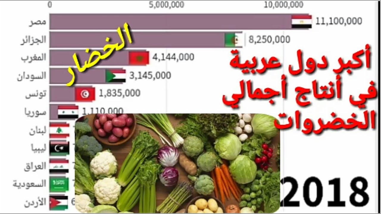 أكبر دول العربية في أنتاج إجمالي الخضروات "الخضار" من 1968 إلى 2018 -  YouTube