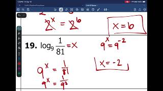 Algebra 2 - Unit 6 - Lesson 3 - Intro to  logarithms Notes video