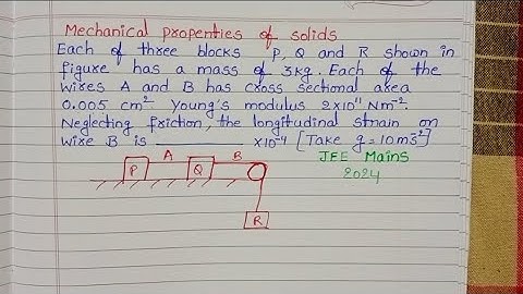 Each of three blocks P,Q and R shown in figure has a mass of 3kg.Each of the wires A and B has