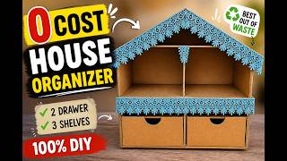 DIY Hut Organizer With Drawers 🏠 Cardboard Storage Box Making | Room Decor Idea 😍 ❤️ #video #diy