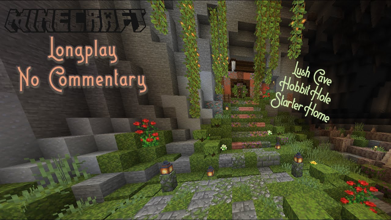 Minecraft Peaceful Longplay #2 - Building A Lush Cave Hobbit Starter ...