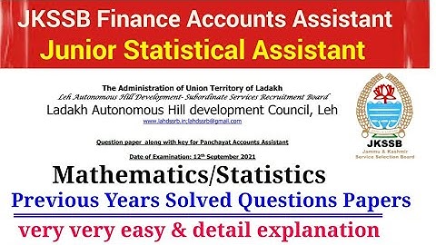 Ladakh Panchayat Accounts Assistant Paper|JKSSB Previous Year Paper Finance Accounts Assistant|JSA