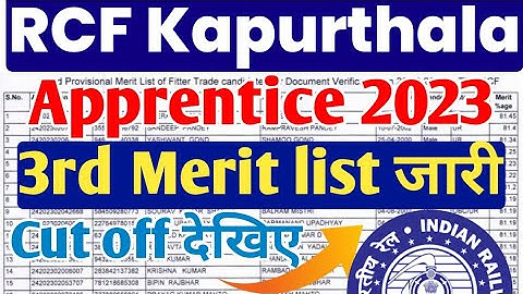 RCF Kapurthala Apprentice 3rd Merit list, cut off 2023, Railway Apprentice Merit list Cut off 2023