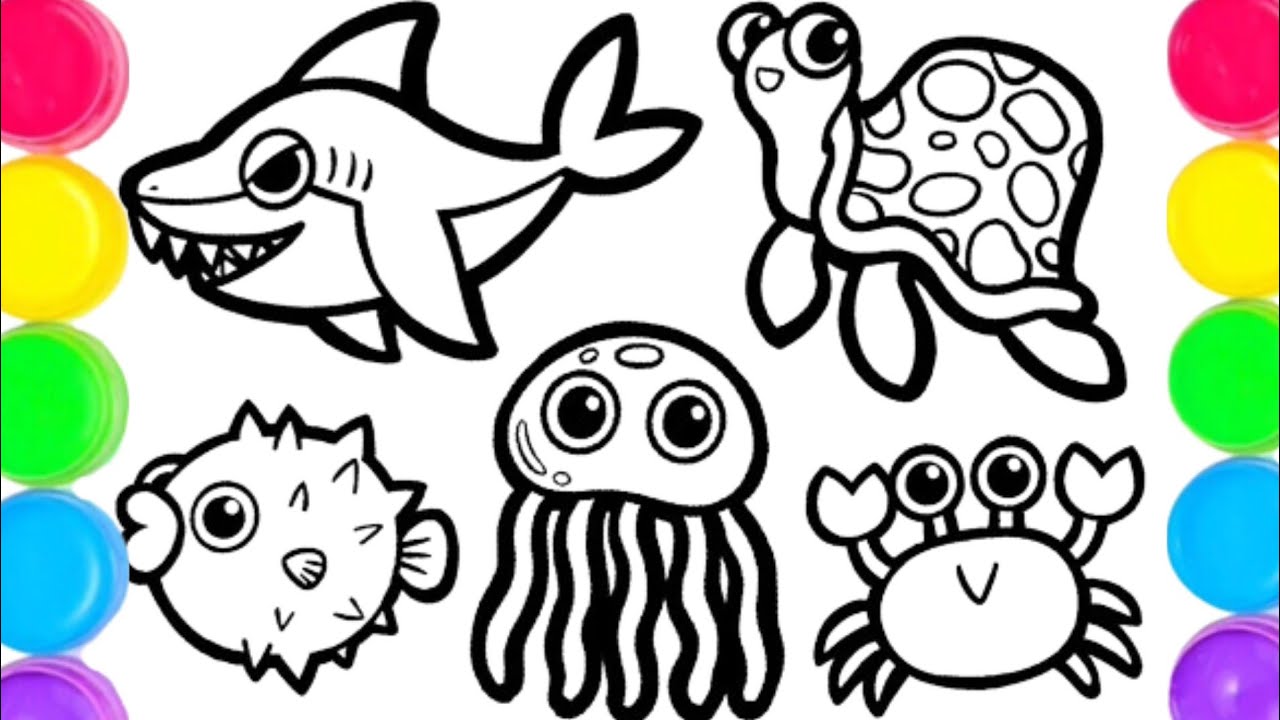 Sea 🐋🦀🐡🐙Animal's Drawing Coloring For kids toddlers||ABCD Rhymes song ...