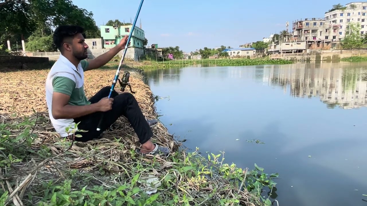 Natural village fishing video in village river