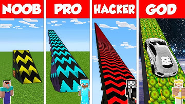 Minecraft Battle: NOOB vs PRO vs HACKER vs GOD: SUPER RAMP SPRINGBOARD BUILD CHALLENGE / Animation
