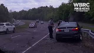 A police officer in Virginia narrowly avoids getting hit by a reckless driver.