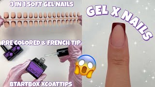 TRYING BTARTBOX SHORT SQUARE PREMADE FRENCH TIP DESIGN 3 IN 1 SOFT GEL NAIL TIPS | EASY GEL X NAILS