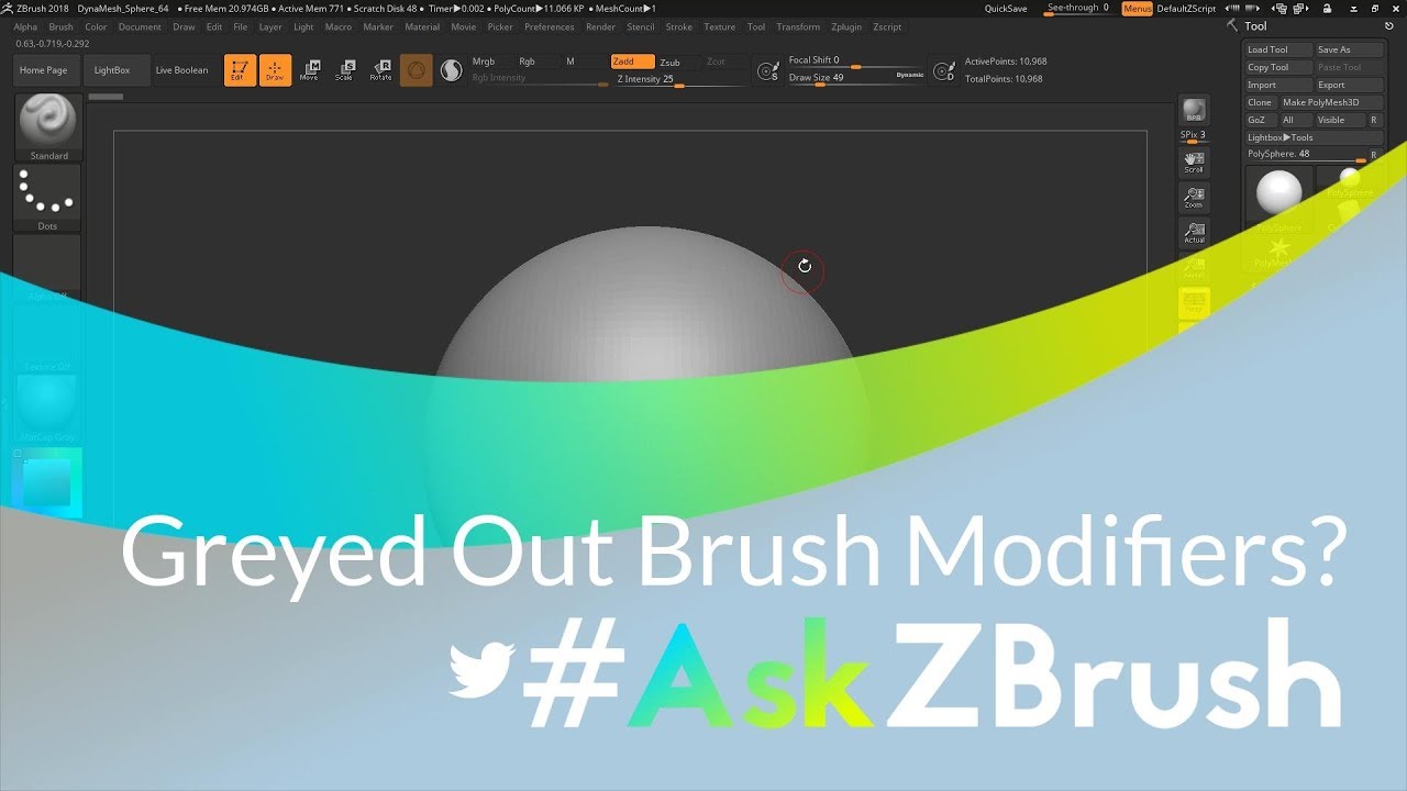AskZBrush “Why are most of the brush modifiers greyed out when I