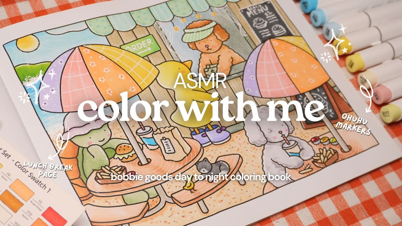 ASMR color with me ☀️🍔 Bobbie Goods coloring book using Ohuhu markers | no talking | asmr coloring