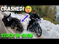 We stuck in snow  kashmir tour  bike crashed