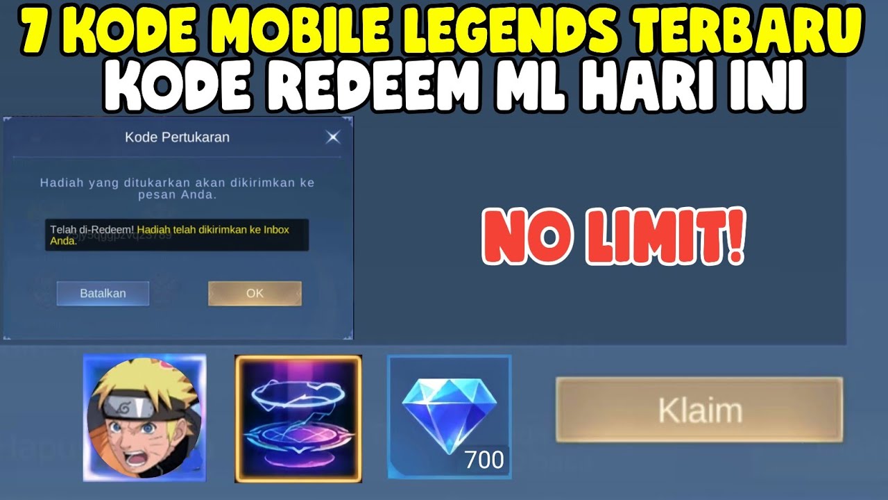 NO LIMIT!! 7 KODE REDEEM ML TERBARU KODE REDEEM MOBILE LEGENDS KODE ...