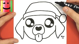 COMMENT DESSINER ET COLORIER UN CHIEN KAWAII AVEC UN BONNET DE NOËL - TUTO DESSIN