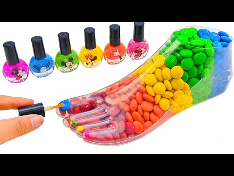 Satisfying Video | Mixing All My Candy into Rainbow Foot with Nail Polish Cutting ASMR #380