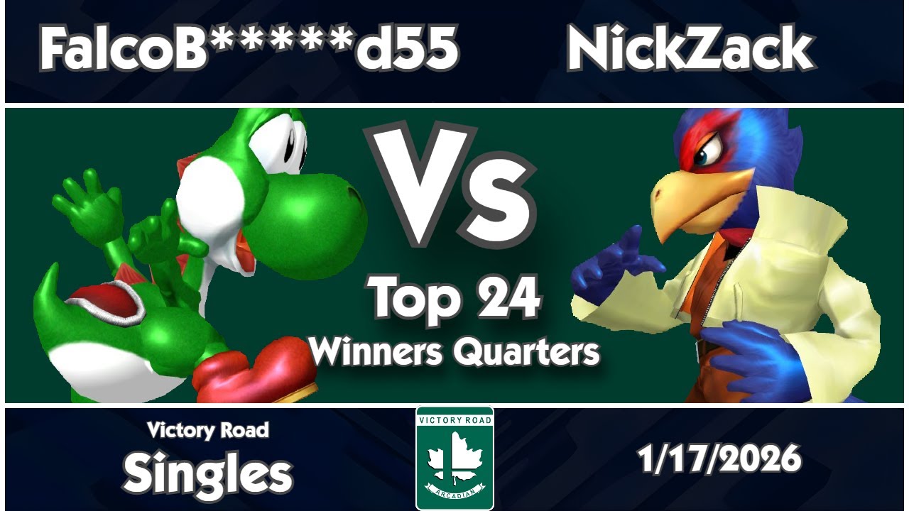 Victory Road - FalcoB*****d55 (Yoshi) vs NickZack (Falco) Melee Singles Top 24 (Winners Quarters)
