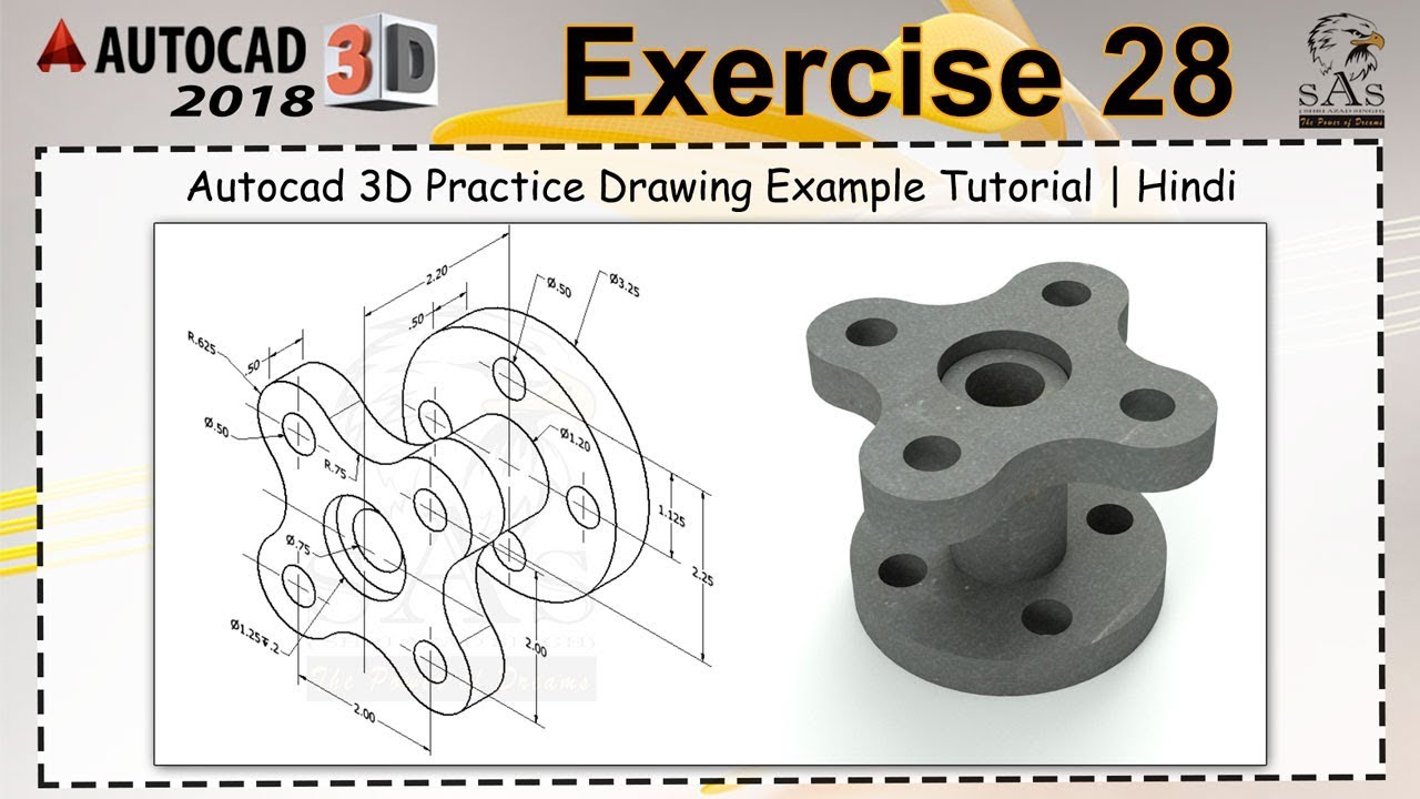 Autocad 3D Practice Drawing Exercise 28 Autocad 3D Example Tutorial 