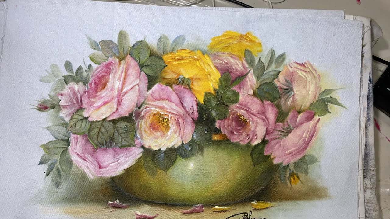 Pintando Rosas sobre tecido parte1