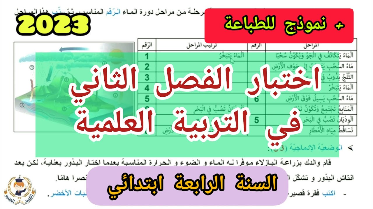 اختبار الفصل الثاني في التربية العلمية للسنة الرابعة ابتدائي (2023)