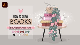 How to Draw Books and a Broken Plant Pot in Adobe Illustrator