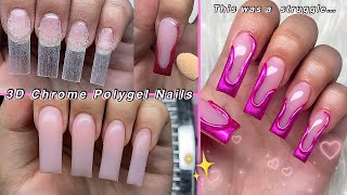 3D CHROME POLYGEL NAILS✨ 3D CHROME NAIL ART &amp; ABSTRACT NAIL DESIGN | Nail Tutorial