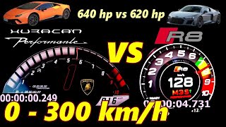 lamborghini huracan performantee 640 hp VS Audi R8 620 HP DRAG RACE 0-300| 100-300 km\/h #finance