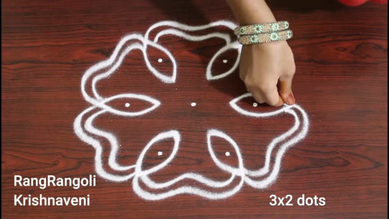 Easy Muggulu🌷3x2 dots Daily Rangoli Designs🌷Latest Kolam🌷RangRangoli Krishnaveni