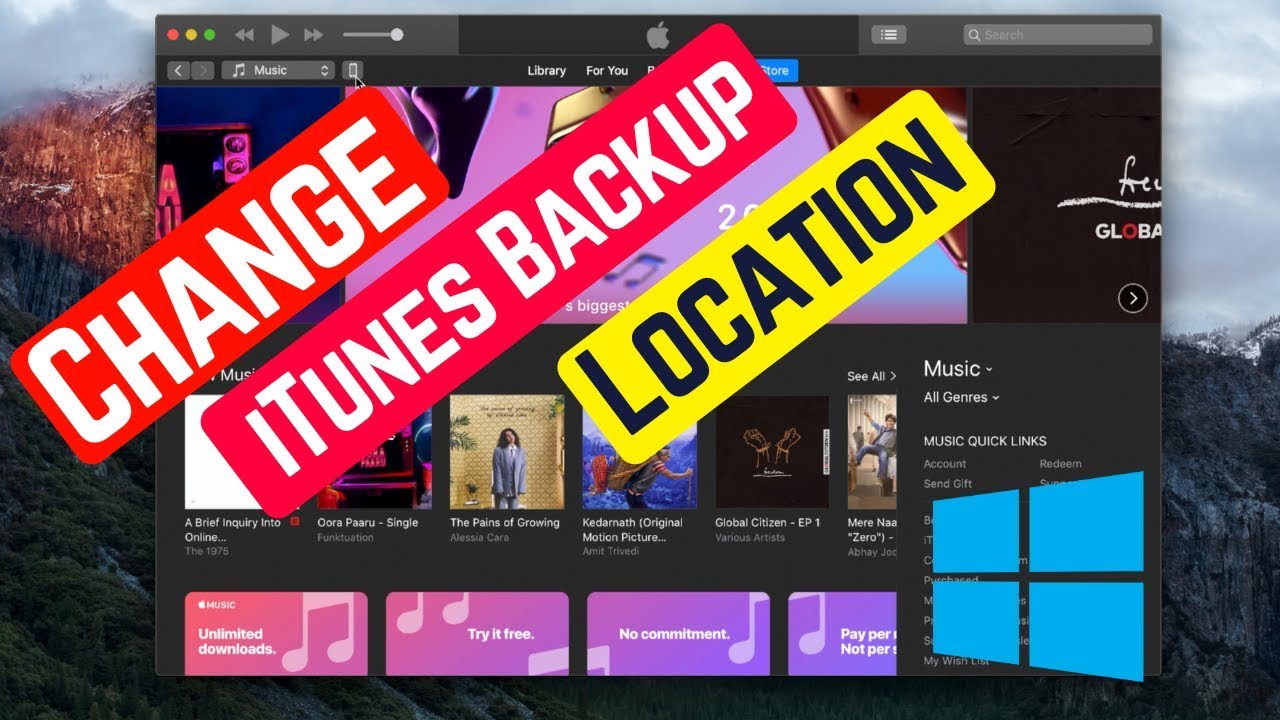 how to change itunes backup location windows store