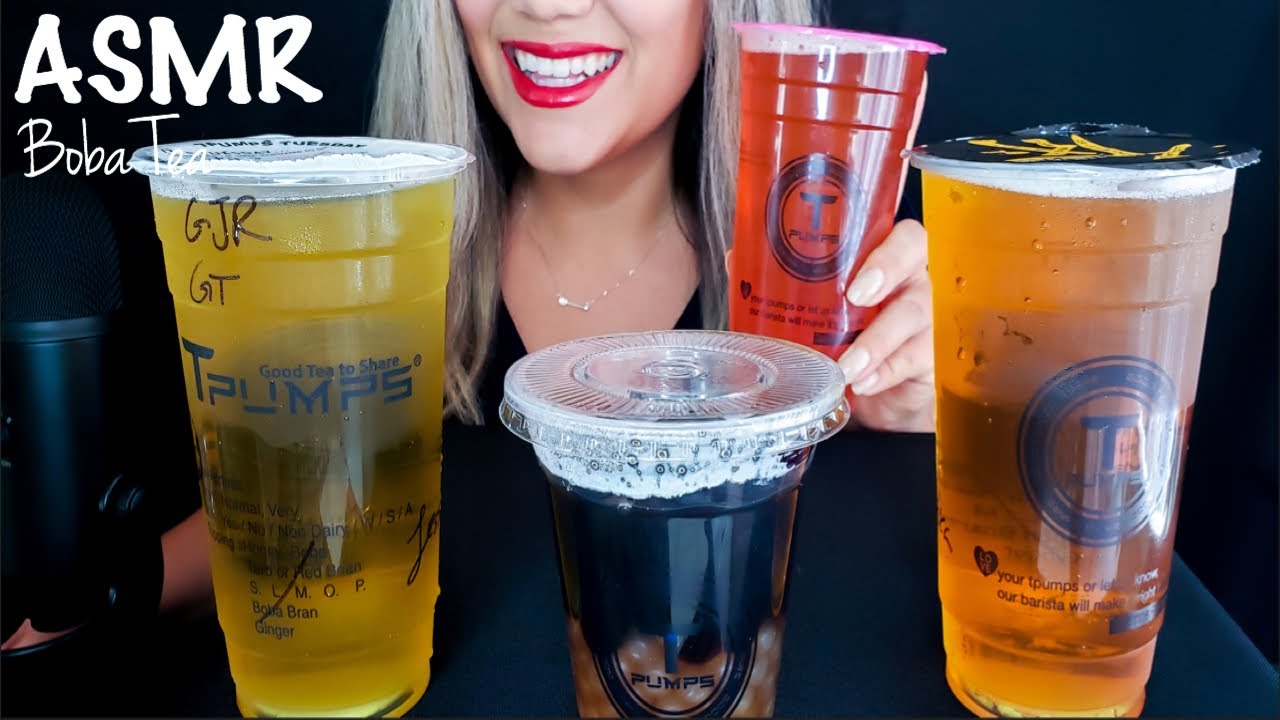 ASMR BOBA TEAPASSION FRUIT GREEN TEA BOBA TEA AND HONEY POPPING BOBA TPUMPS YouTube